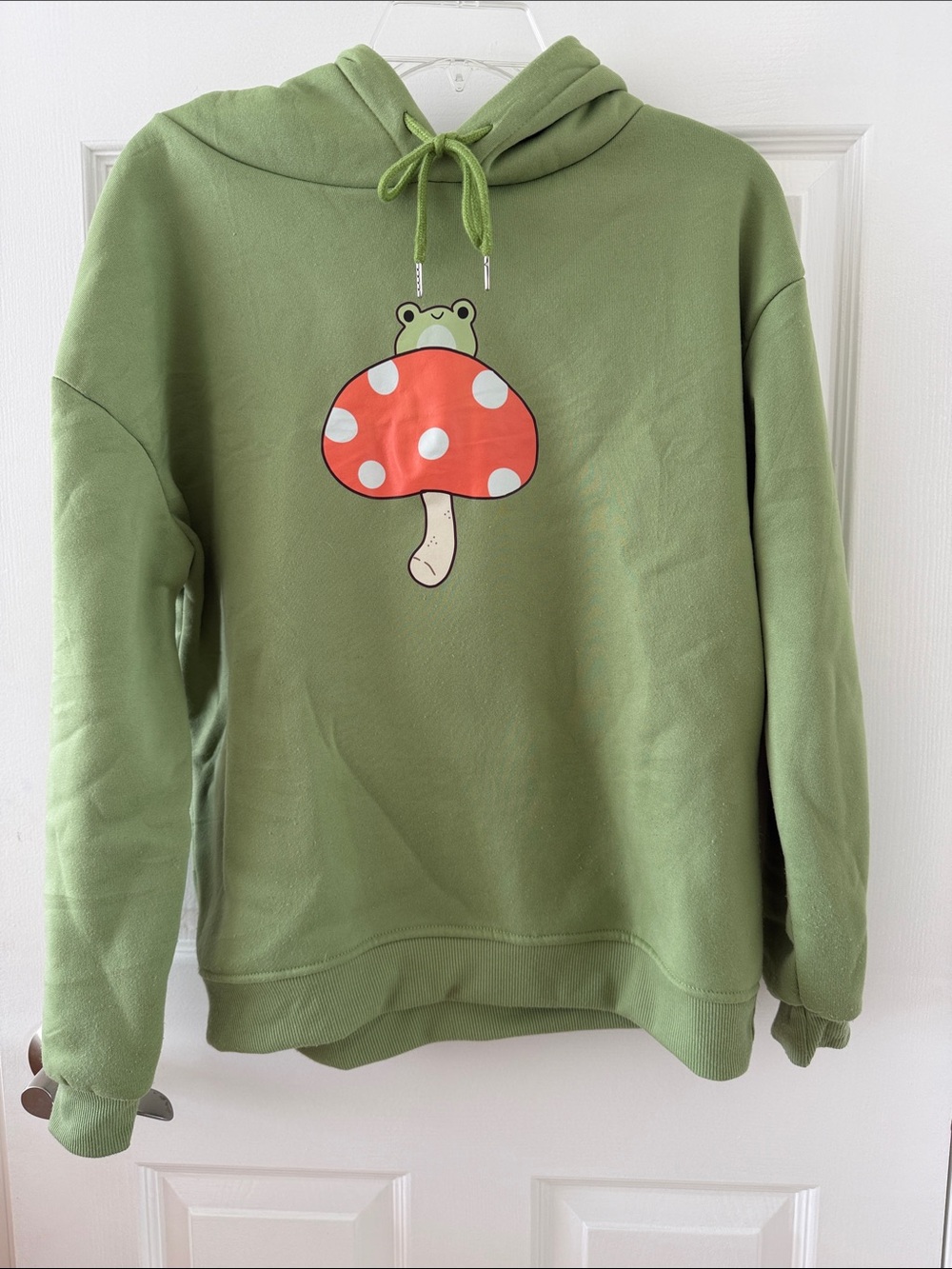 Green Hoodie with Frog & Red Mushroom Graphic